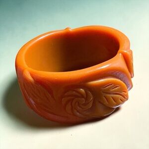 Carved Bakelite Statement Bangle Bracelet
